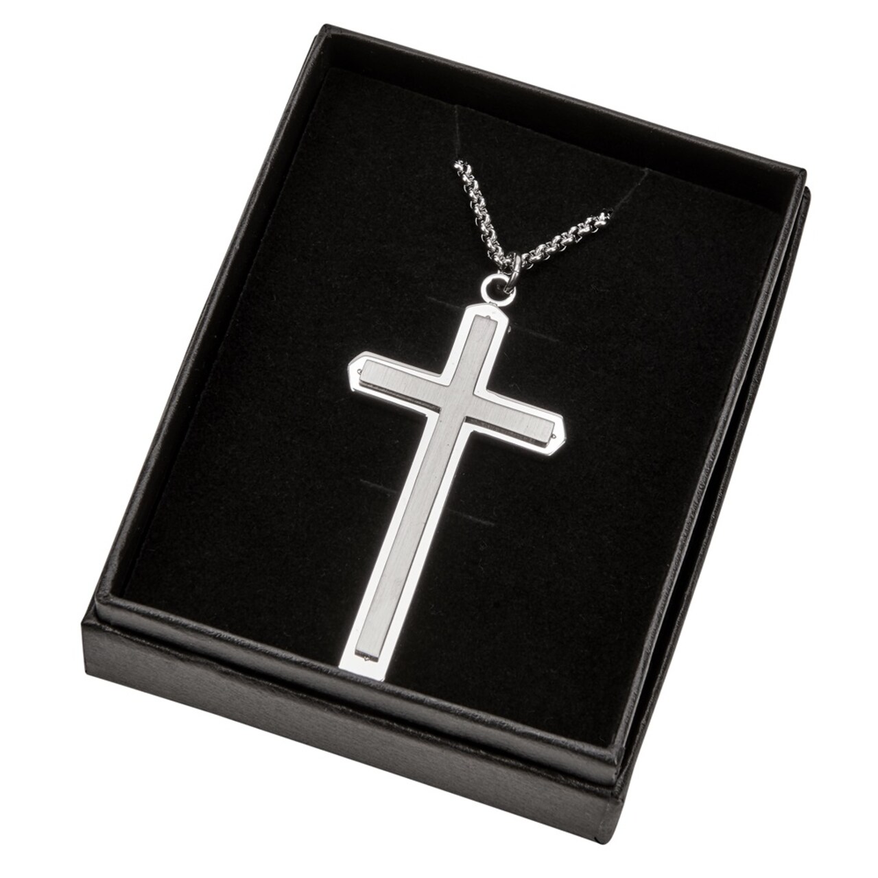Contemporary Home Living 2 1/2" X 1 1/2" Stainless Steel Cross With 18" Stainless Steel Necklace Chain